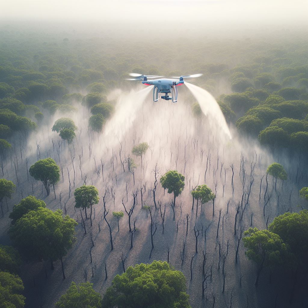 Drone watering dry forest
